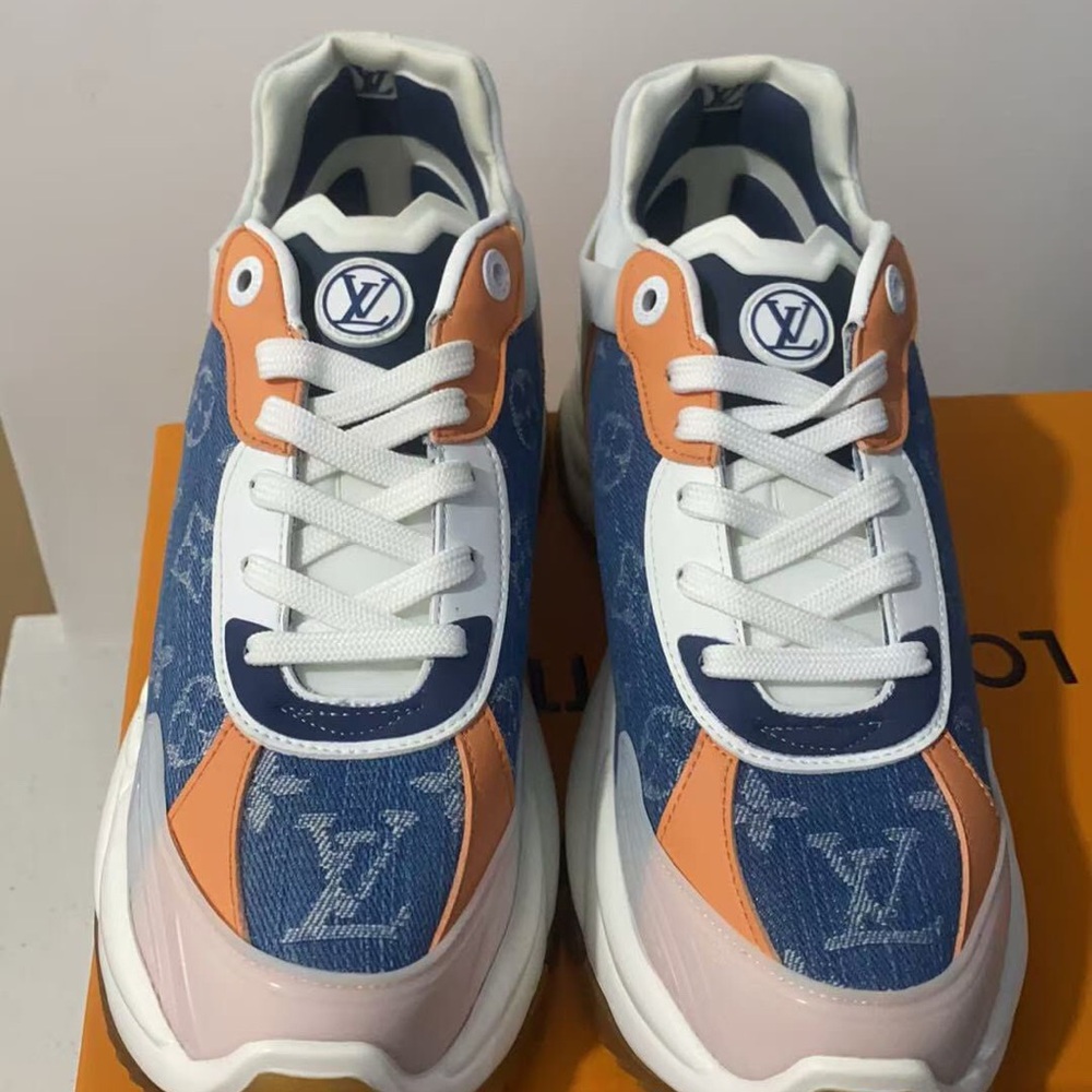 Louis Vuitton style Women's Blue and Orange Athletic Shoes.